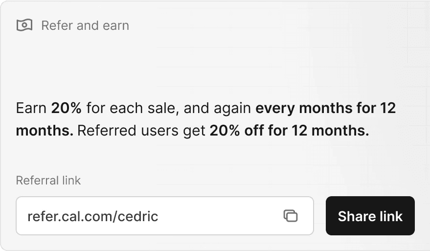 Your referral link with a share button