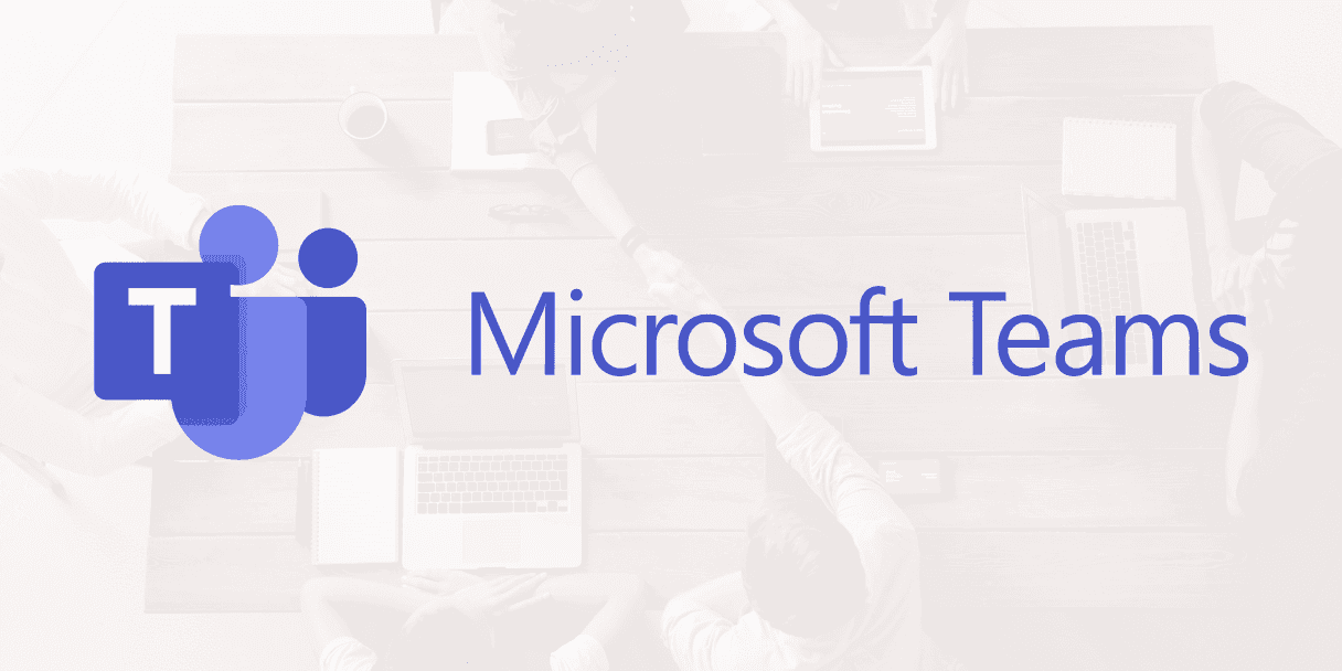 Microsoft Teams logo over a meeting room photo