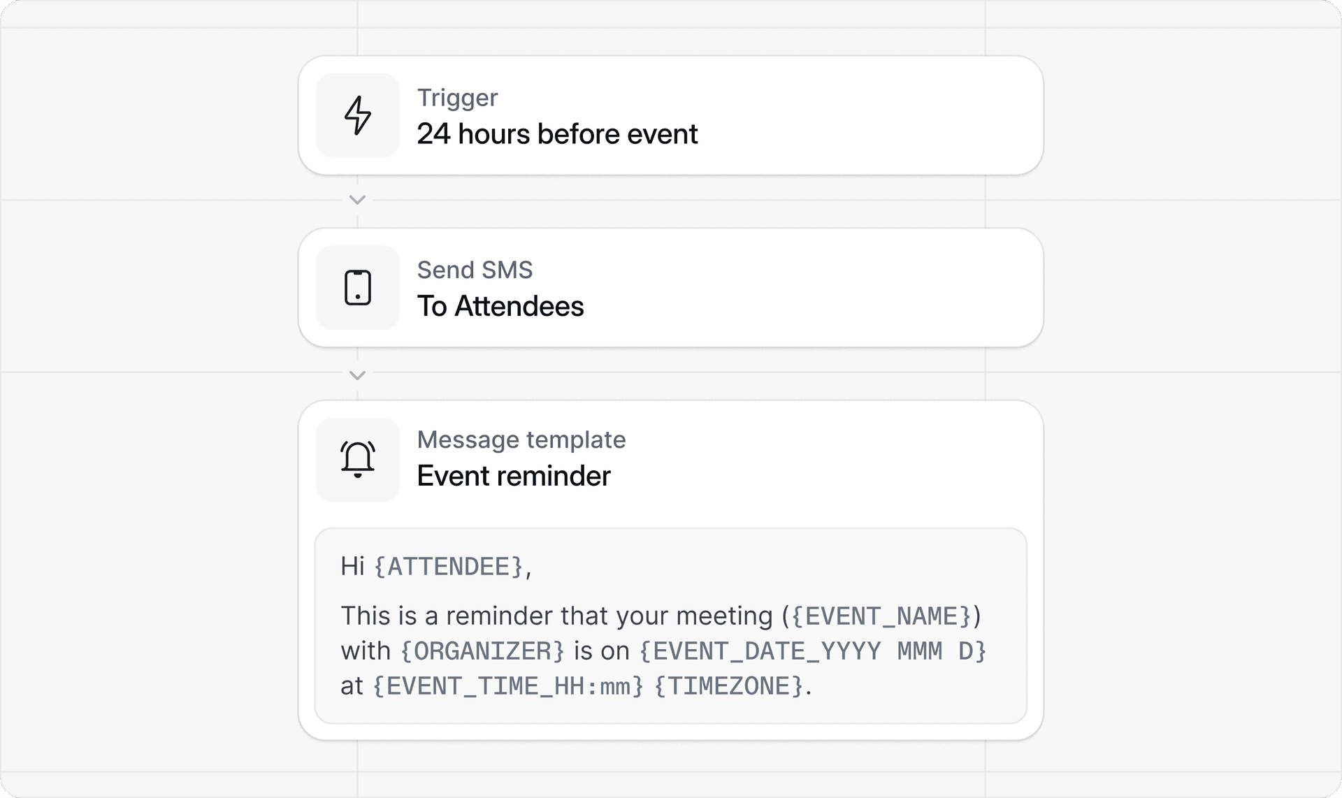 Cal.com SMS workflow reminder trigger and message template