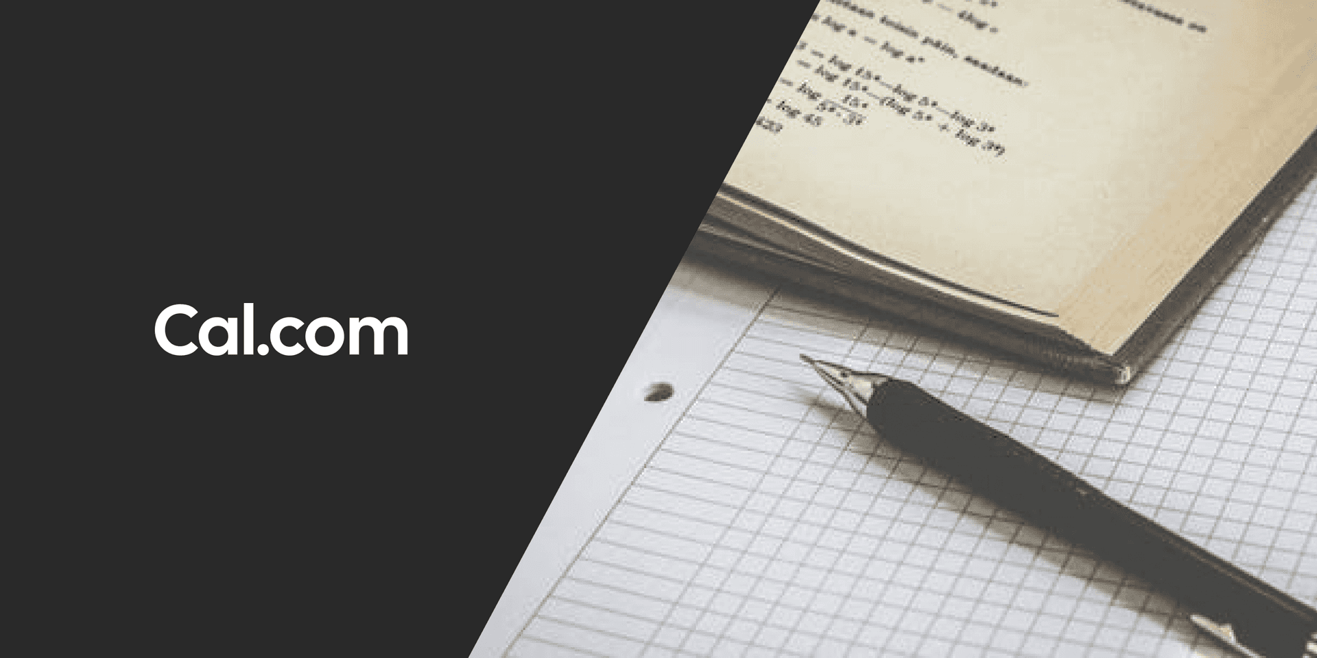Cal.com logo beside an open notebook and pen