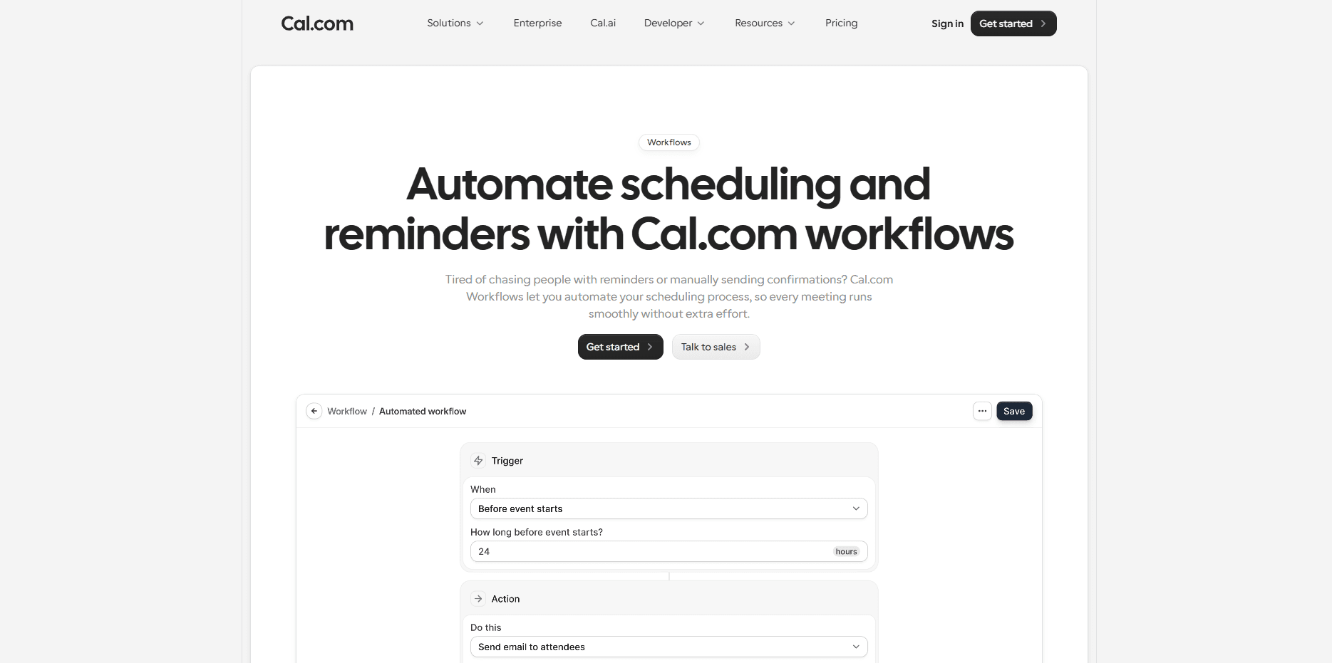 Cal.com workflows automation page