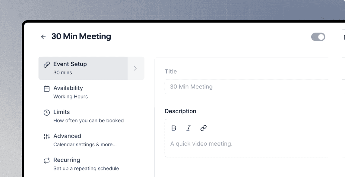 Screenshot of Cal.com event type settings