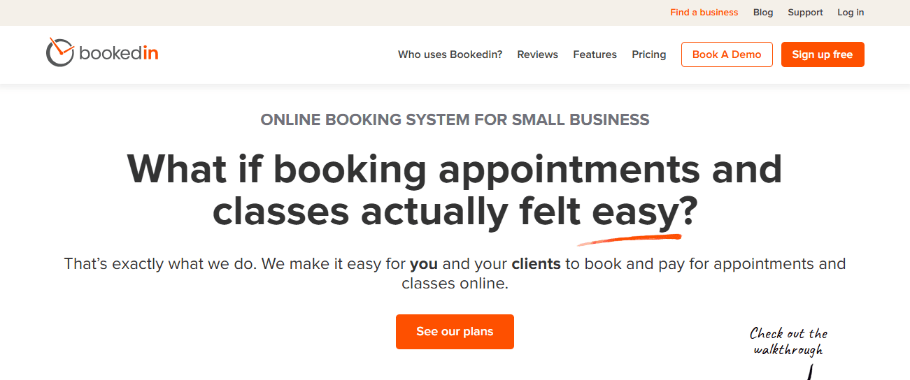 Screenshot of Bookedin homepage