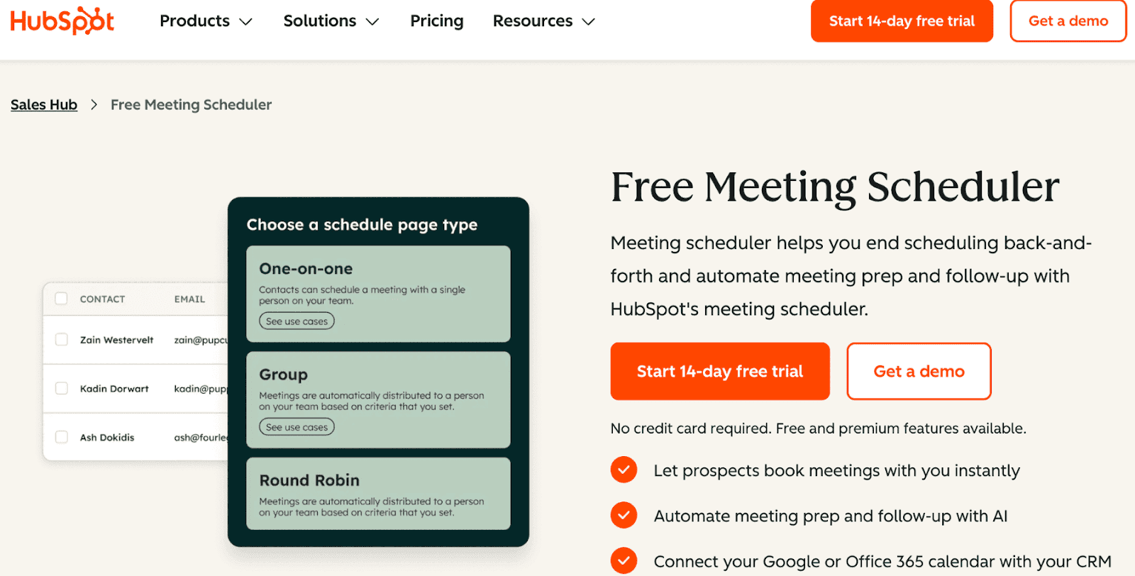 HubSpot Meeting Scheduler homepage