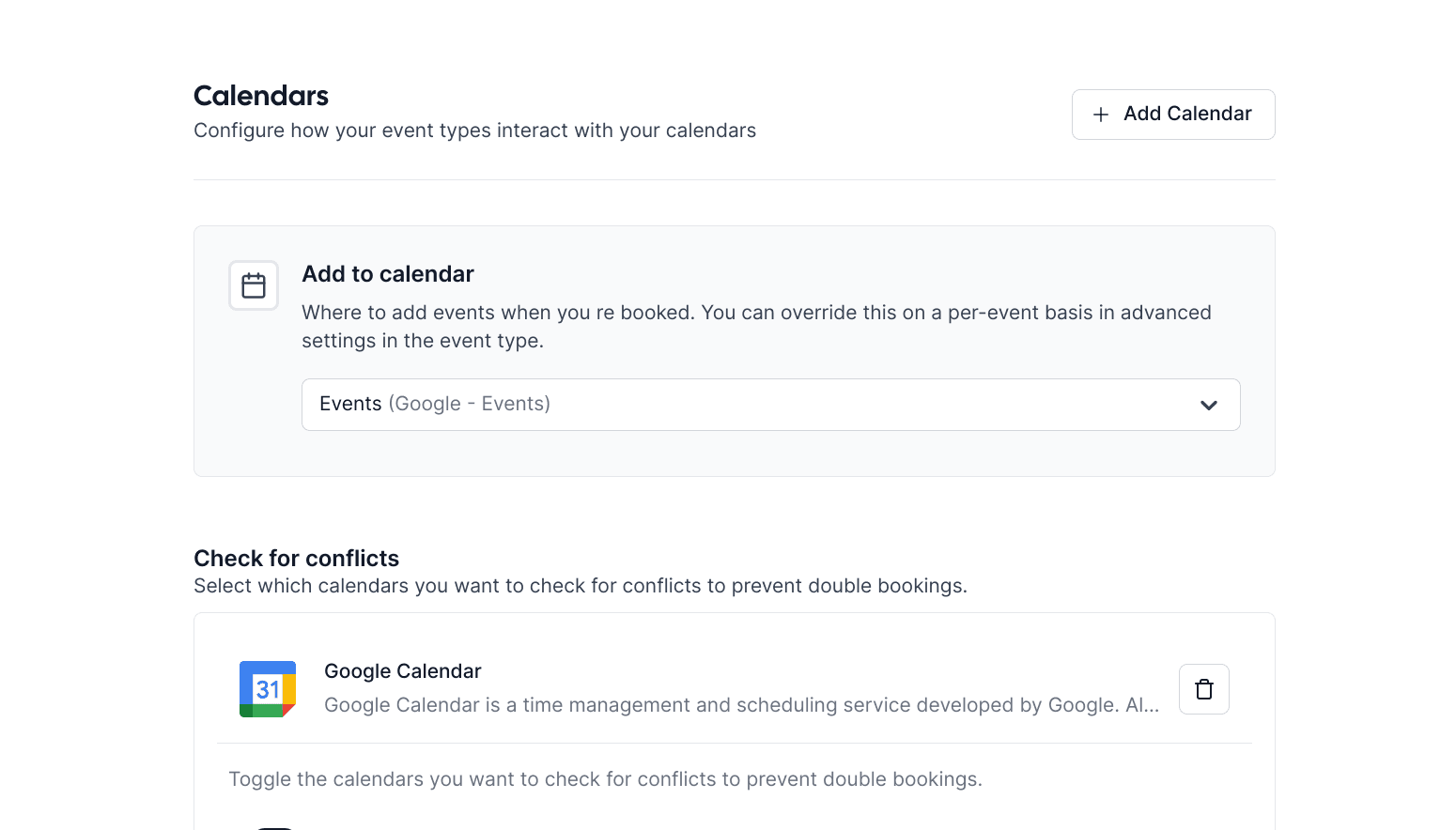 Screenshot of Cal.com calendar settings page