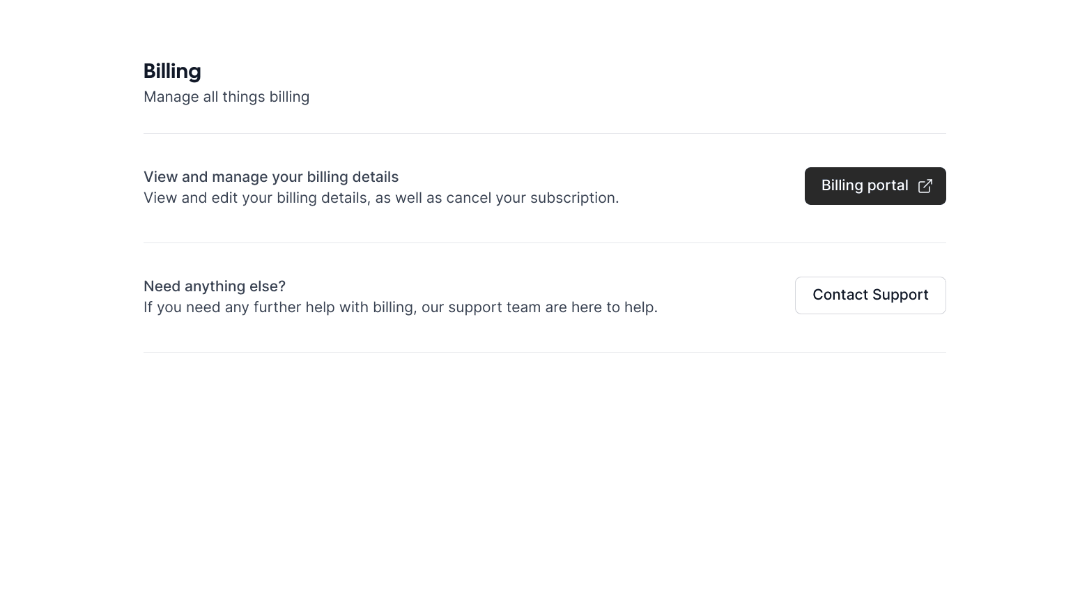Cal.com billing settings screen