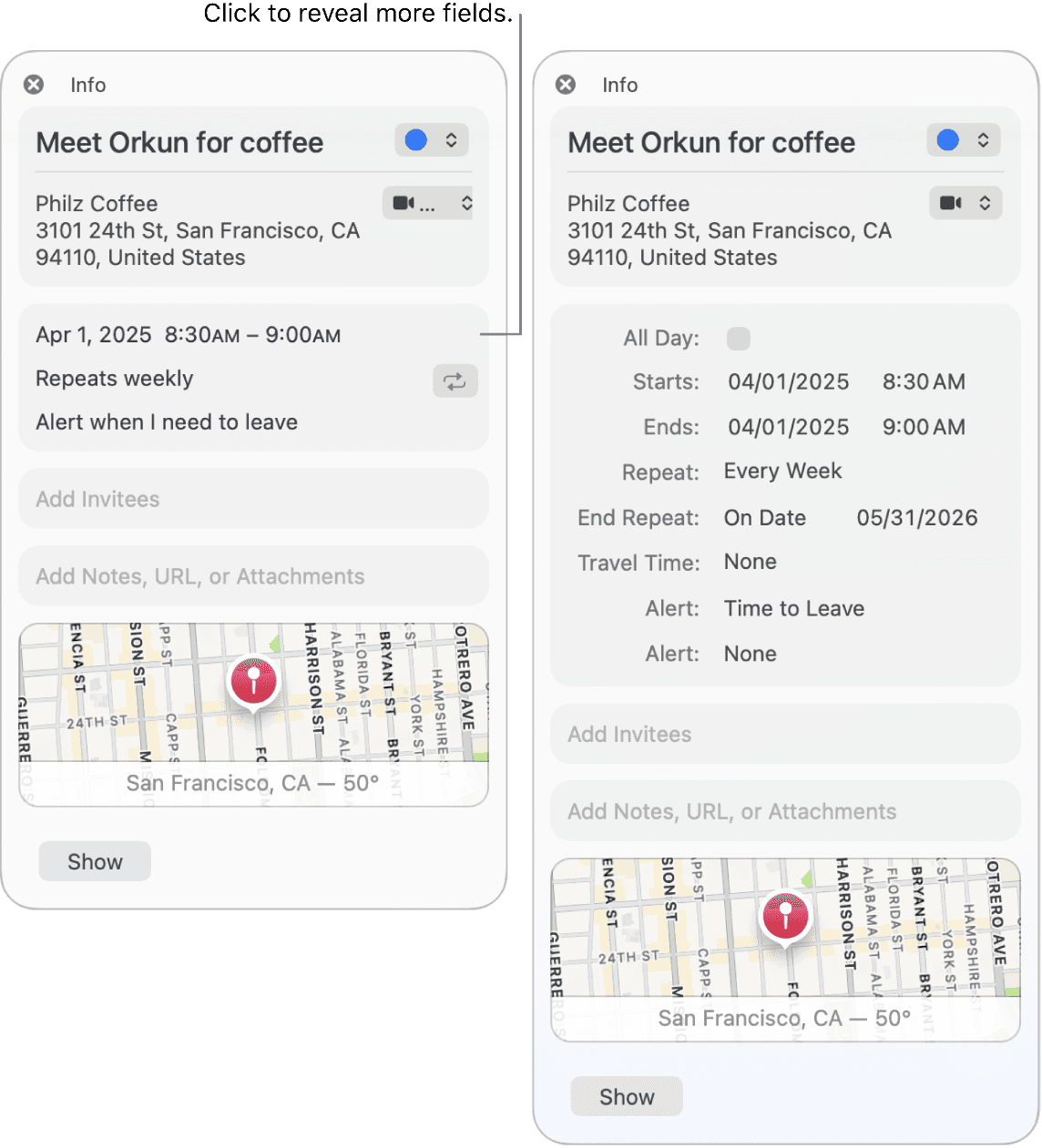 macOS Calendar event details popover