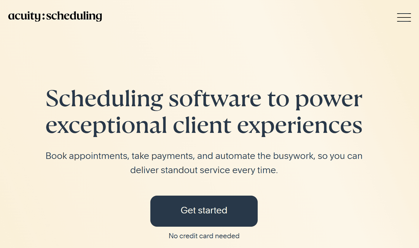 Acuity Scheduling homepage hero section