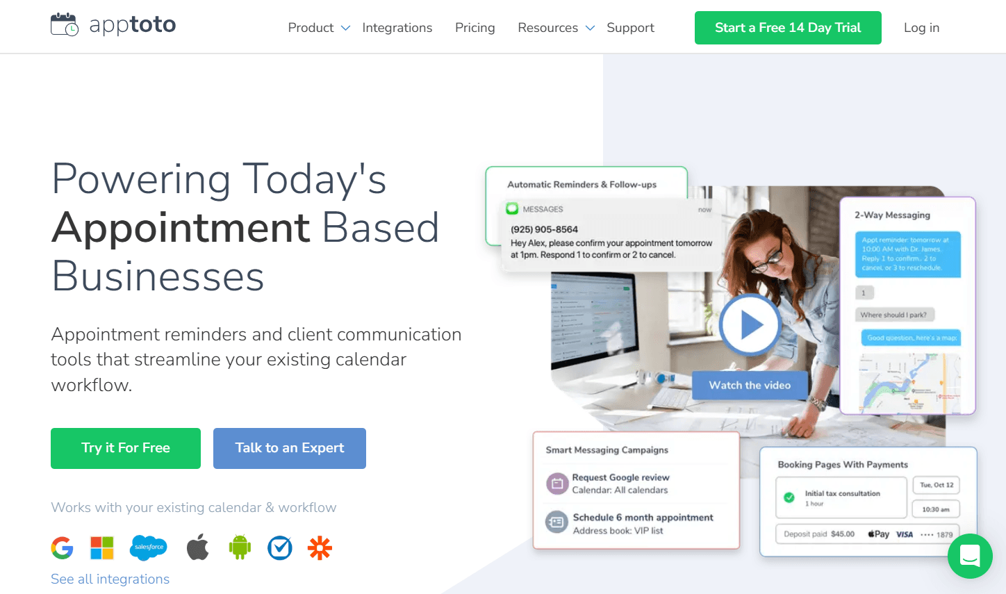 Apptoto appointment reminder software homepage