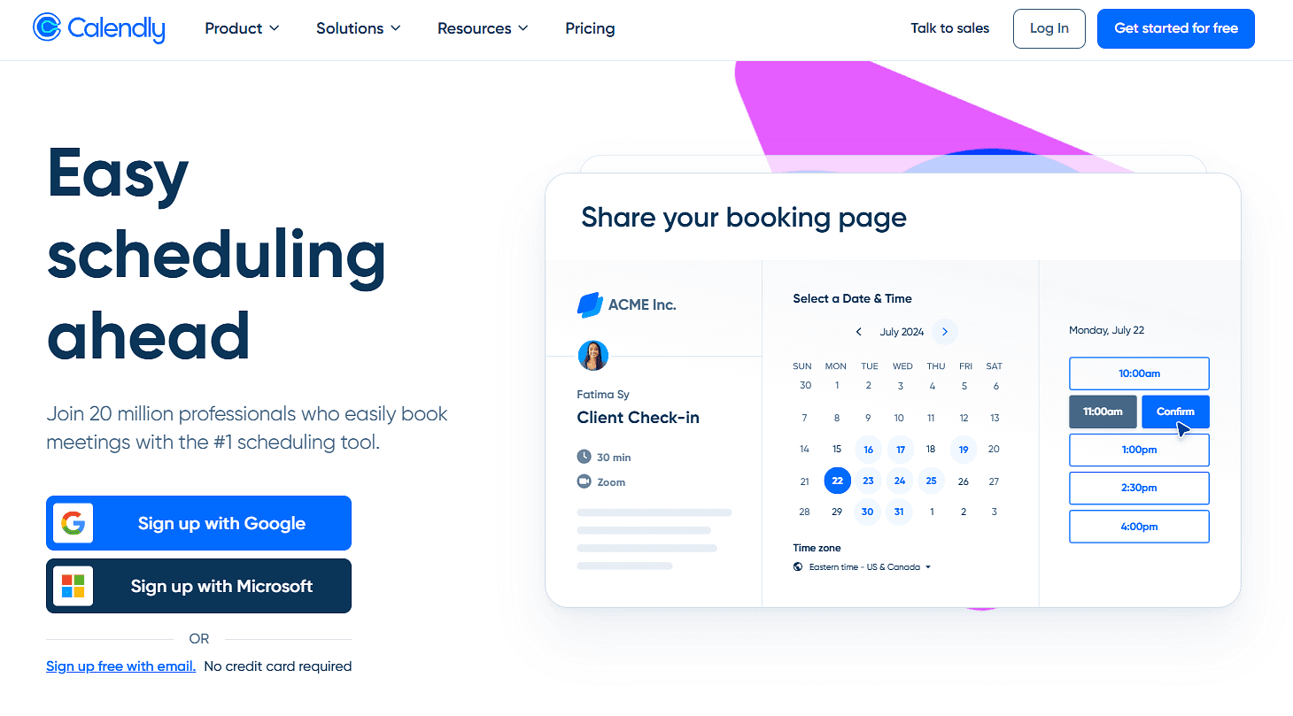 Calendly homepage hero section