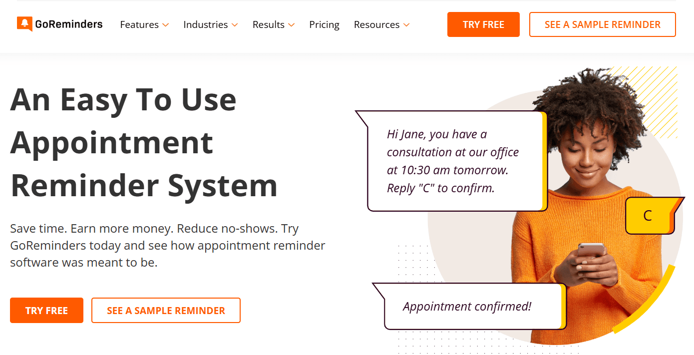 GoReminders homepage hero section