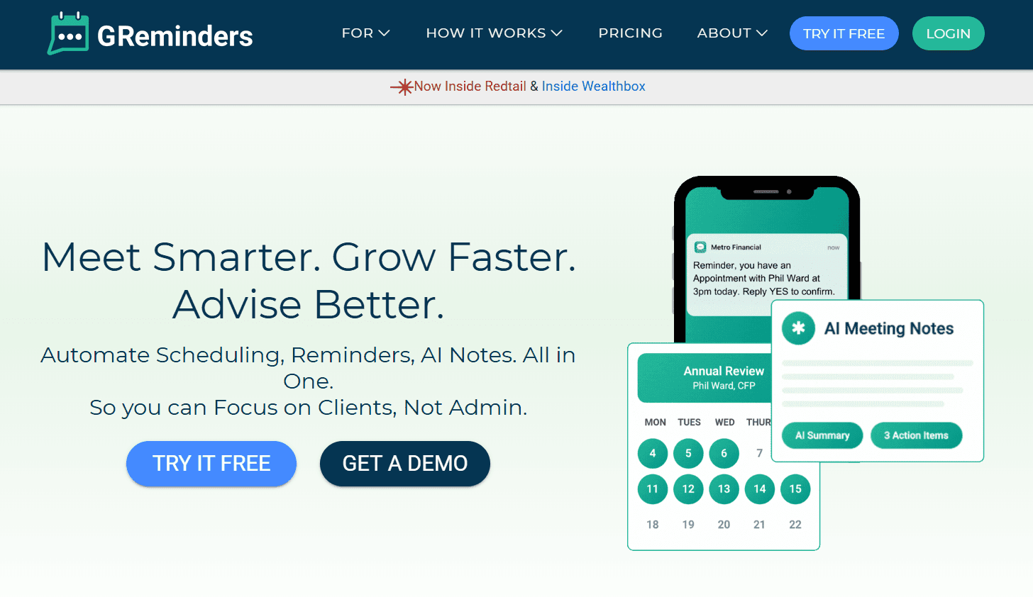 GReminders homepage hero section