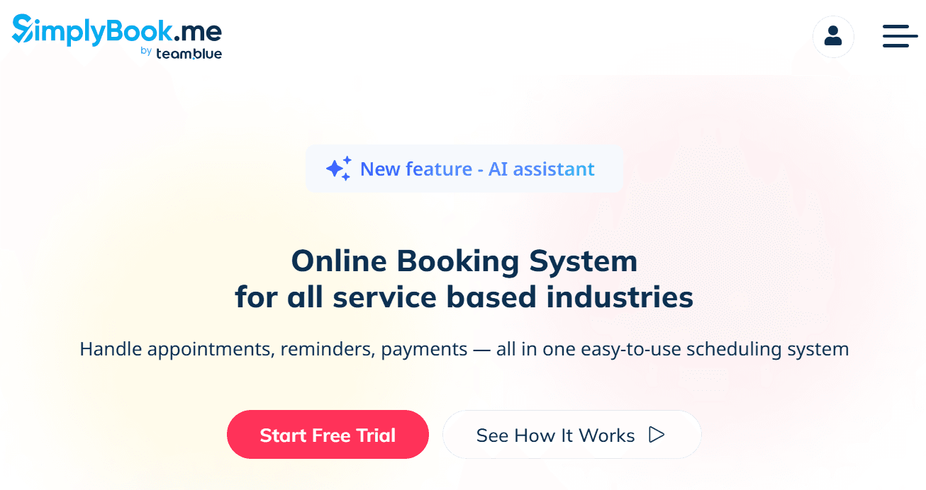 SimplyBook.me homepage hero section