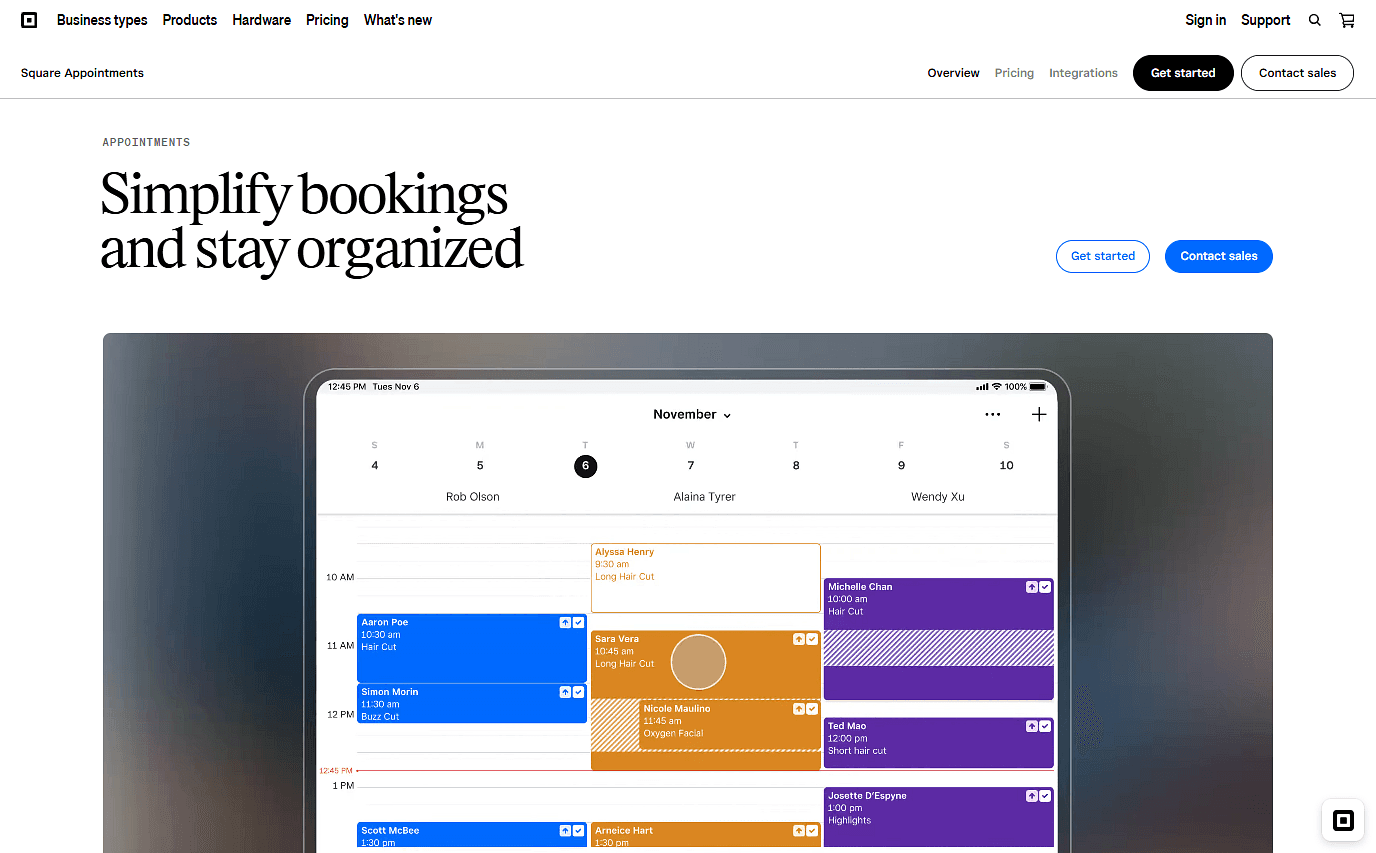 Square Appointments homepage hero section