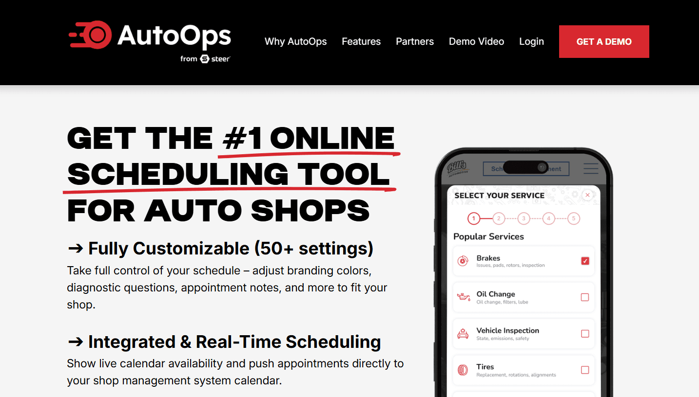 AutoOps auto shop scheduling tool homepage