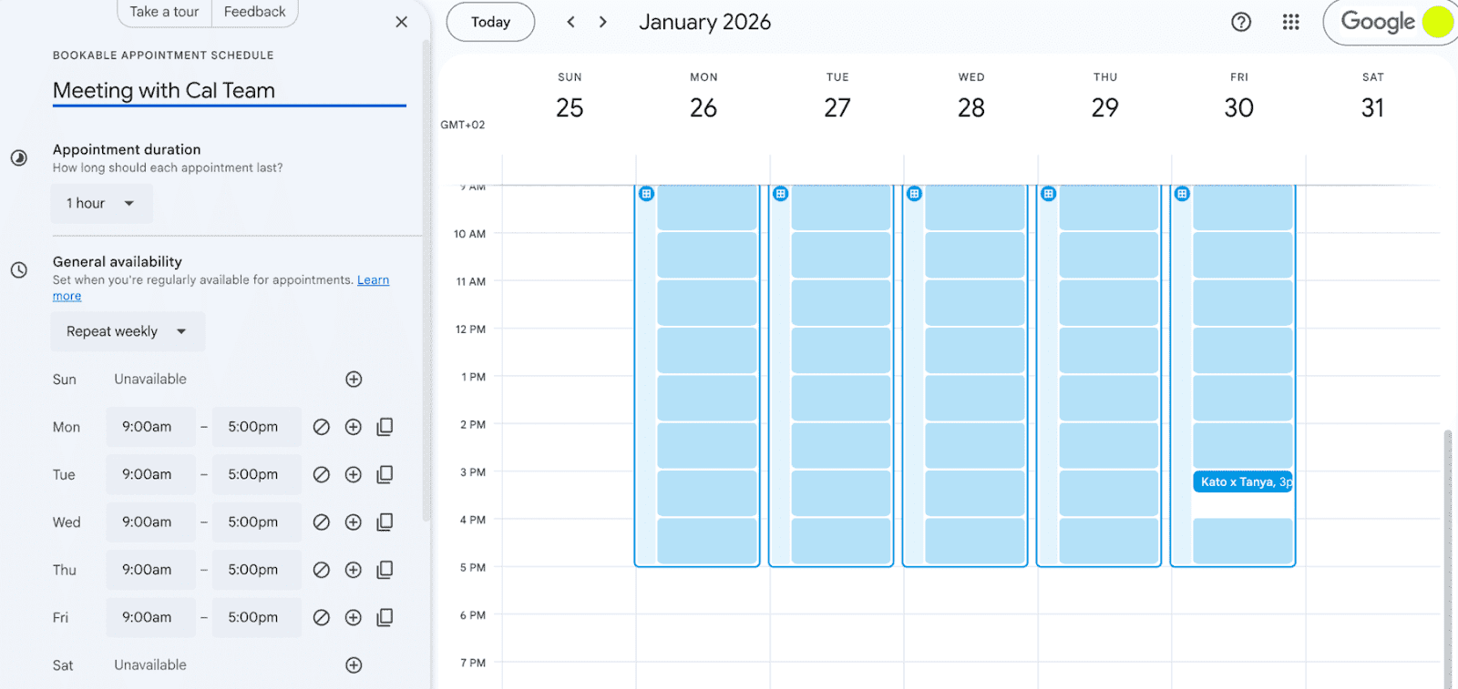 Google Calendar homepage.