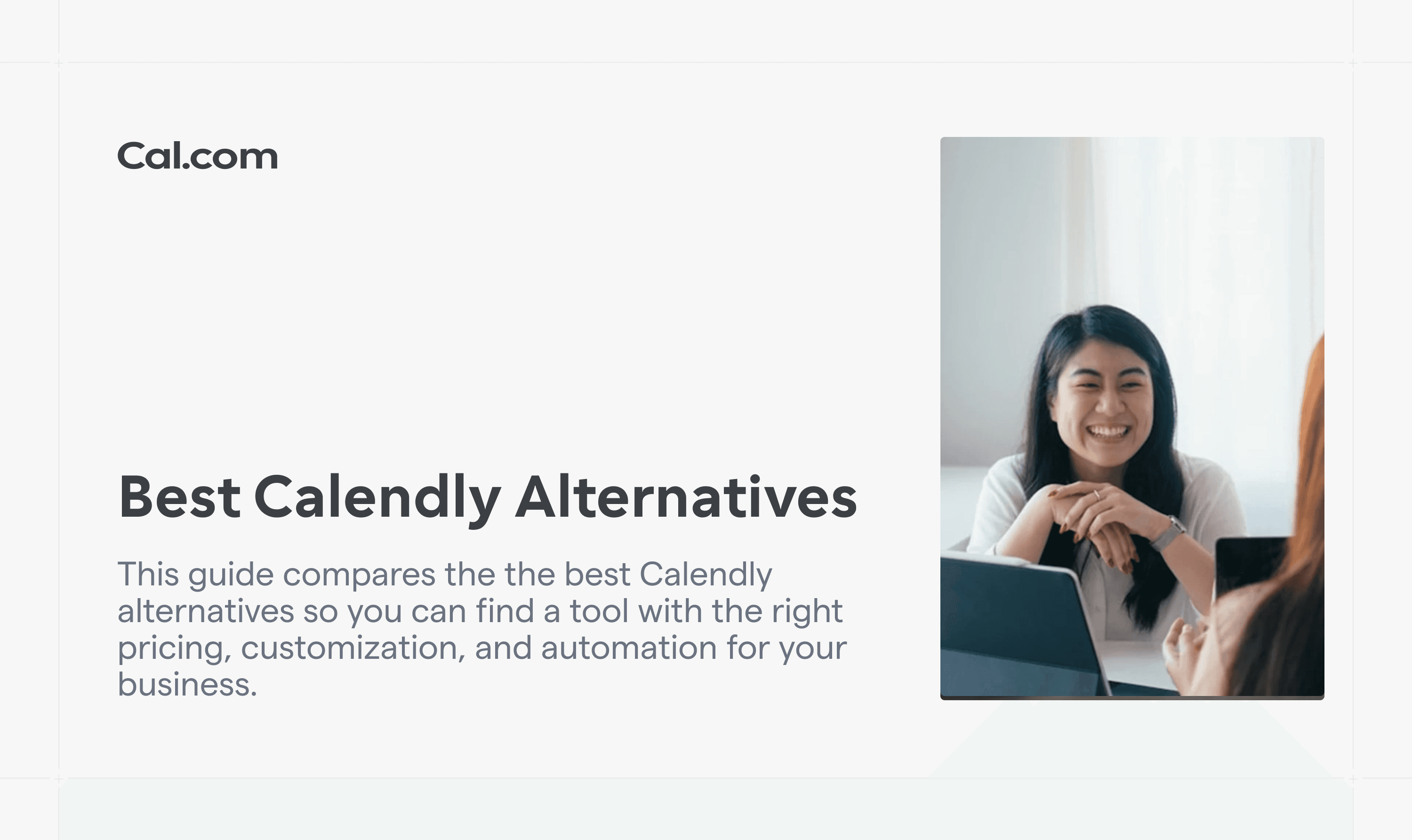 Cal.com Calendly alternatives article with two women at laptop