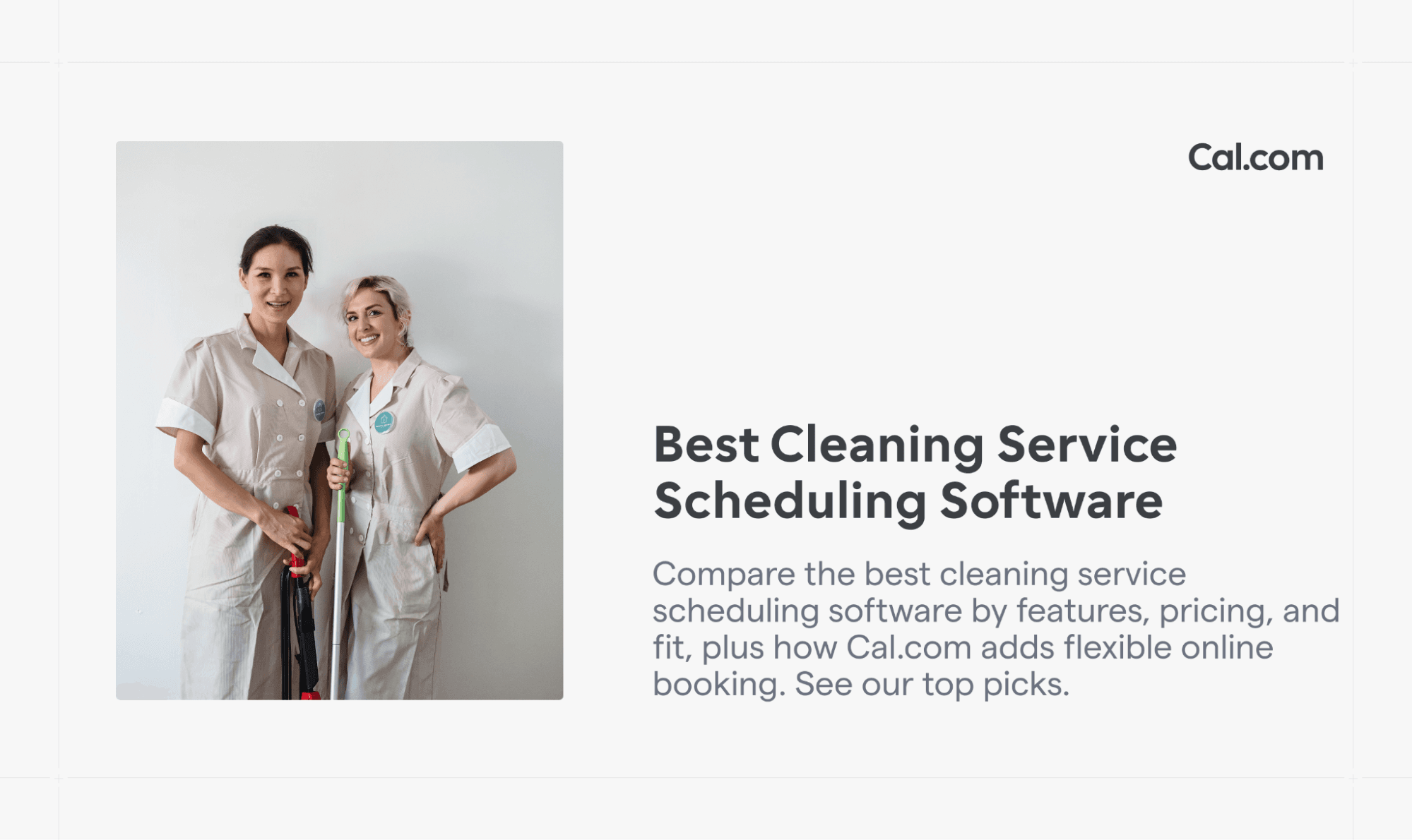 Cal.com cleaning service scheduling article with two cleaners photo