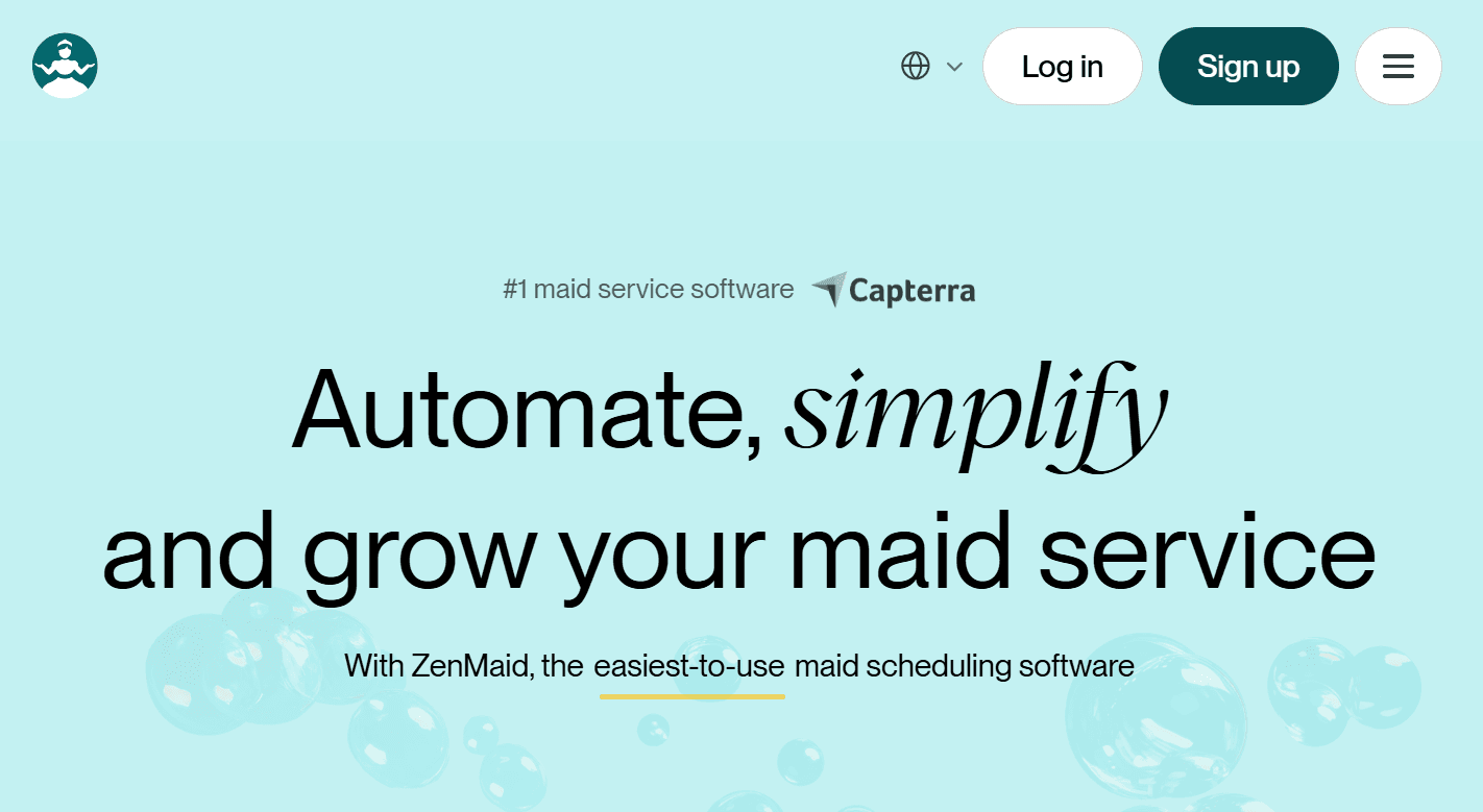 ZenMaid homepage hero section