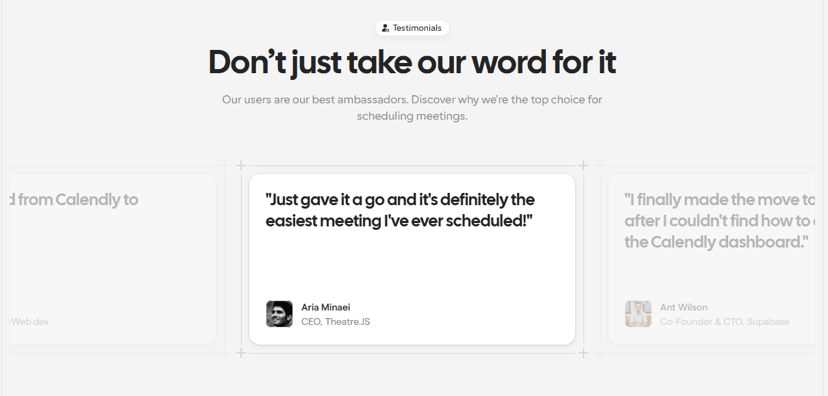 Customer testimonials comparing scheduling tools