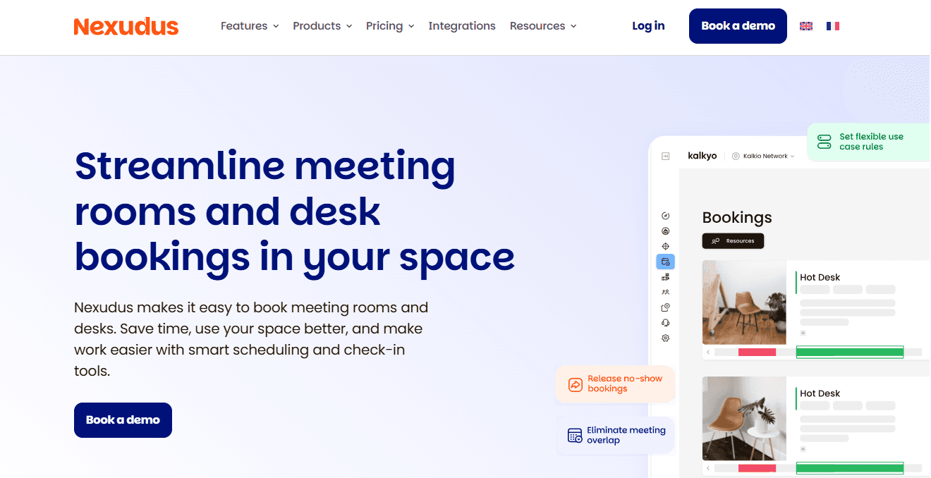 Nexudus meeting room and desk booking homepage