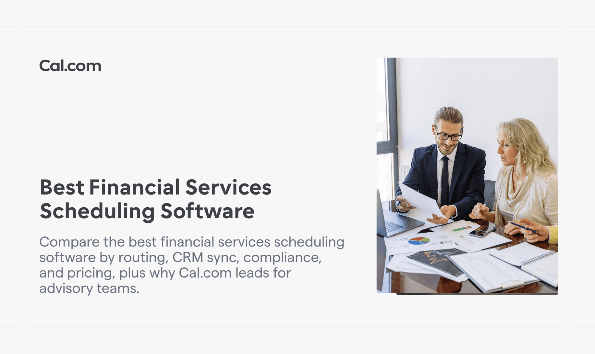 Cal.com blog banner for financial services scheduling software