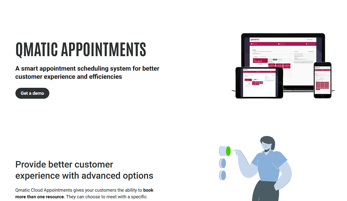 Qmatic Appointments scheduling software marketing page