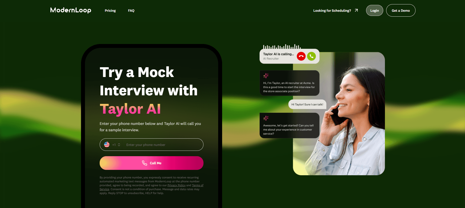 ModernLoop mock interview landing page screenshot