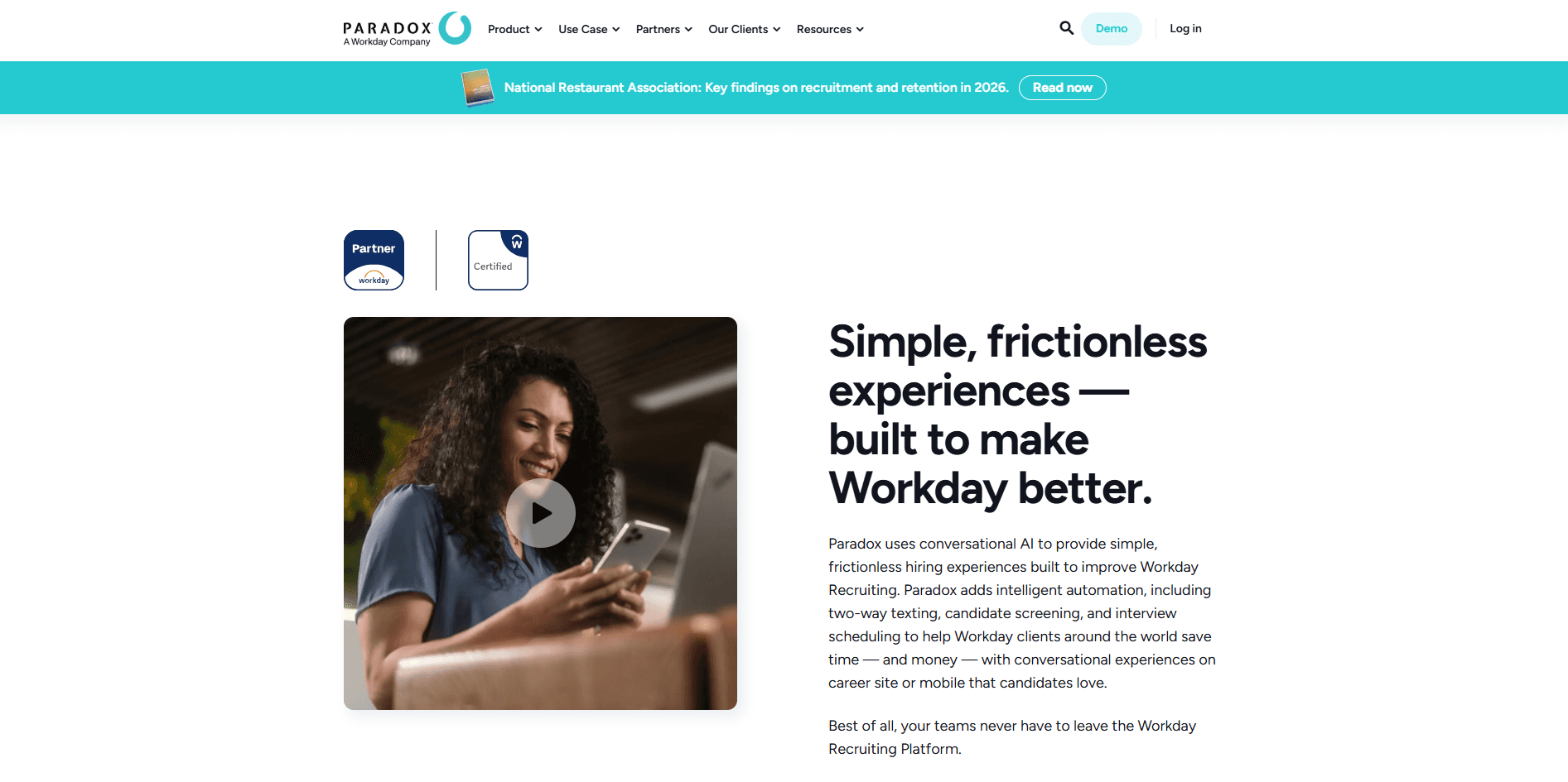 Paradox conversational AI hiring homepage
