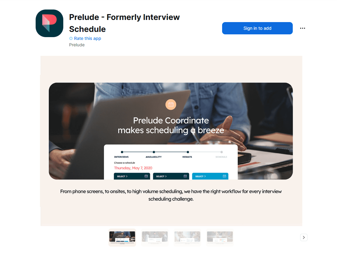 Prelude interview scheduling app listing page