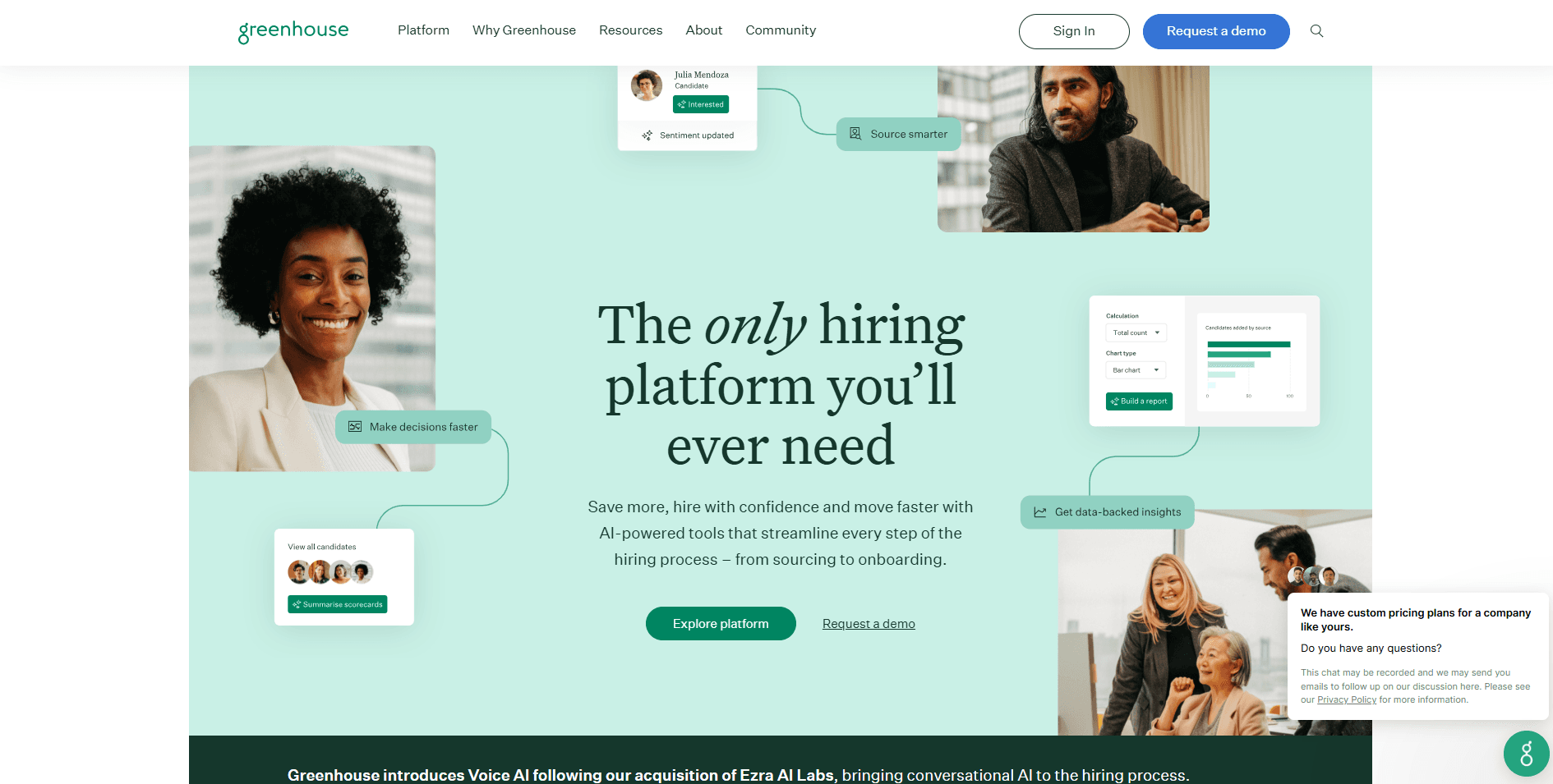 Greenhouse homepage hero section