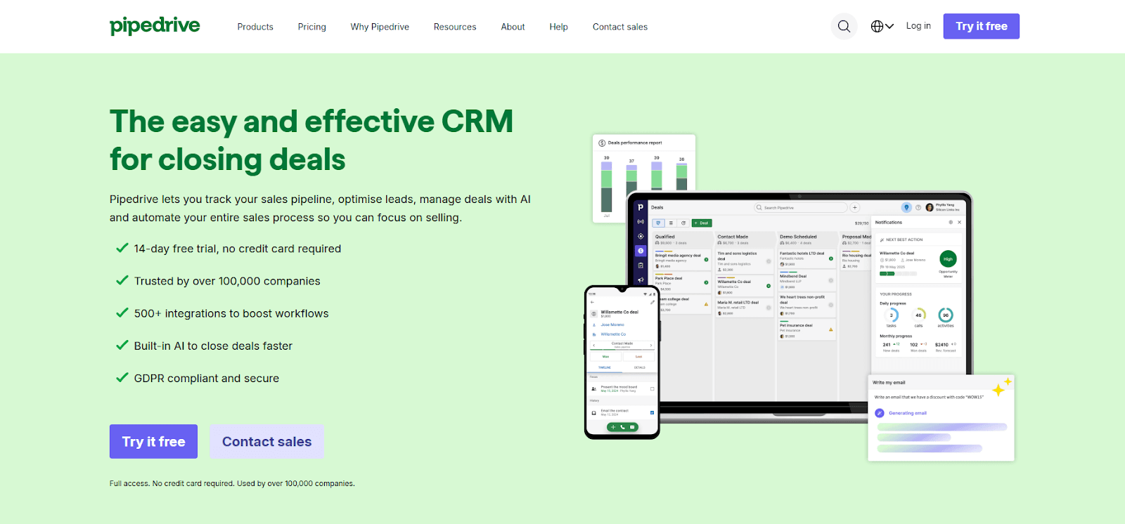 Pipedrive homepage