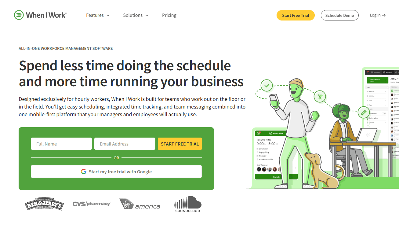 When I Work homepage hero section