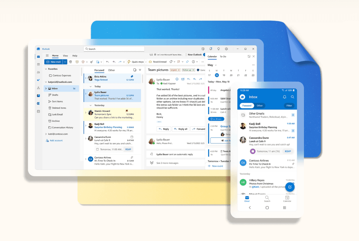 Illustration of Microsoft Outlook's calendar and email interface