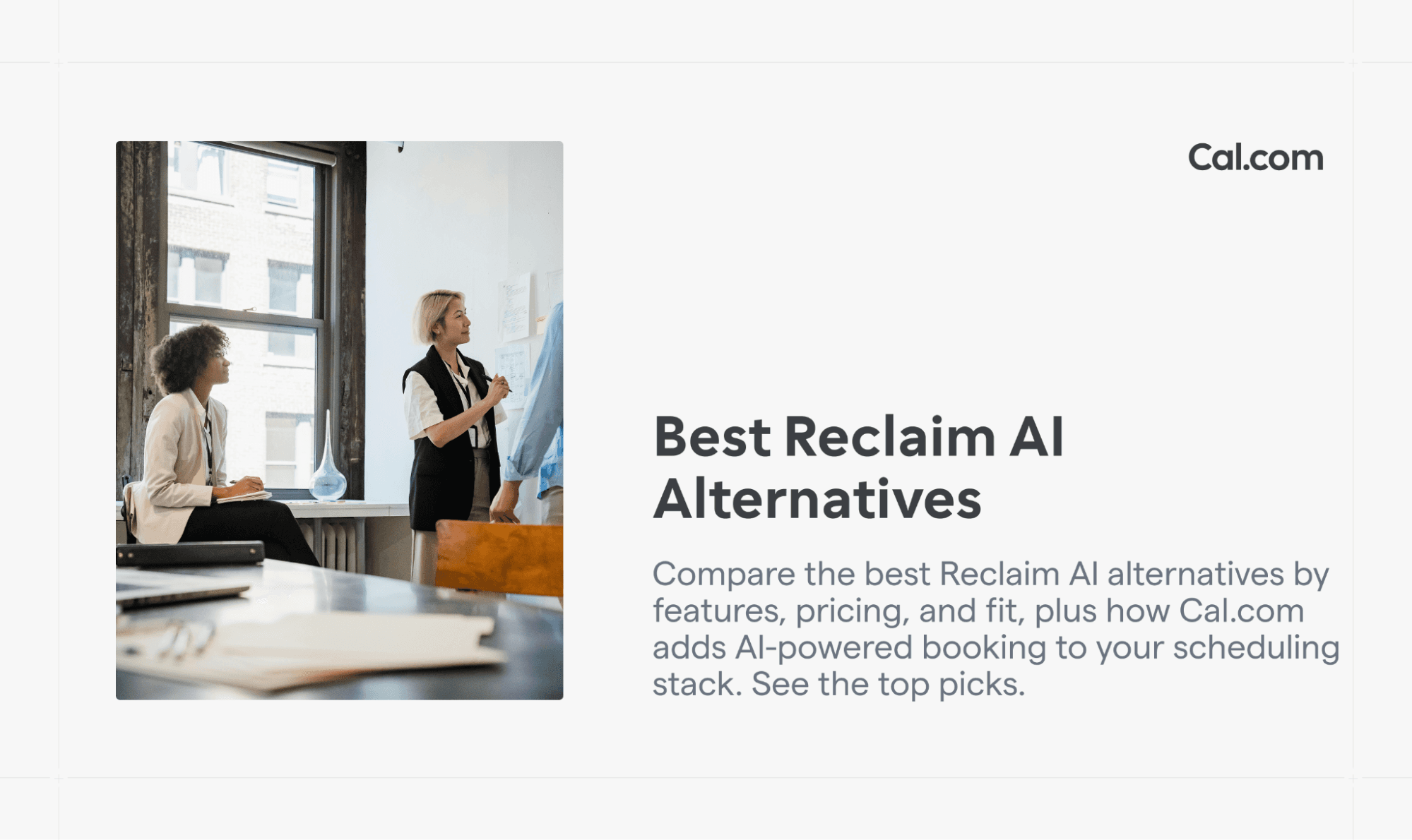 Coworkers talking in office next to Reclaim AI blog title