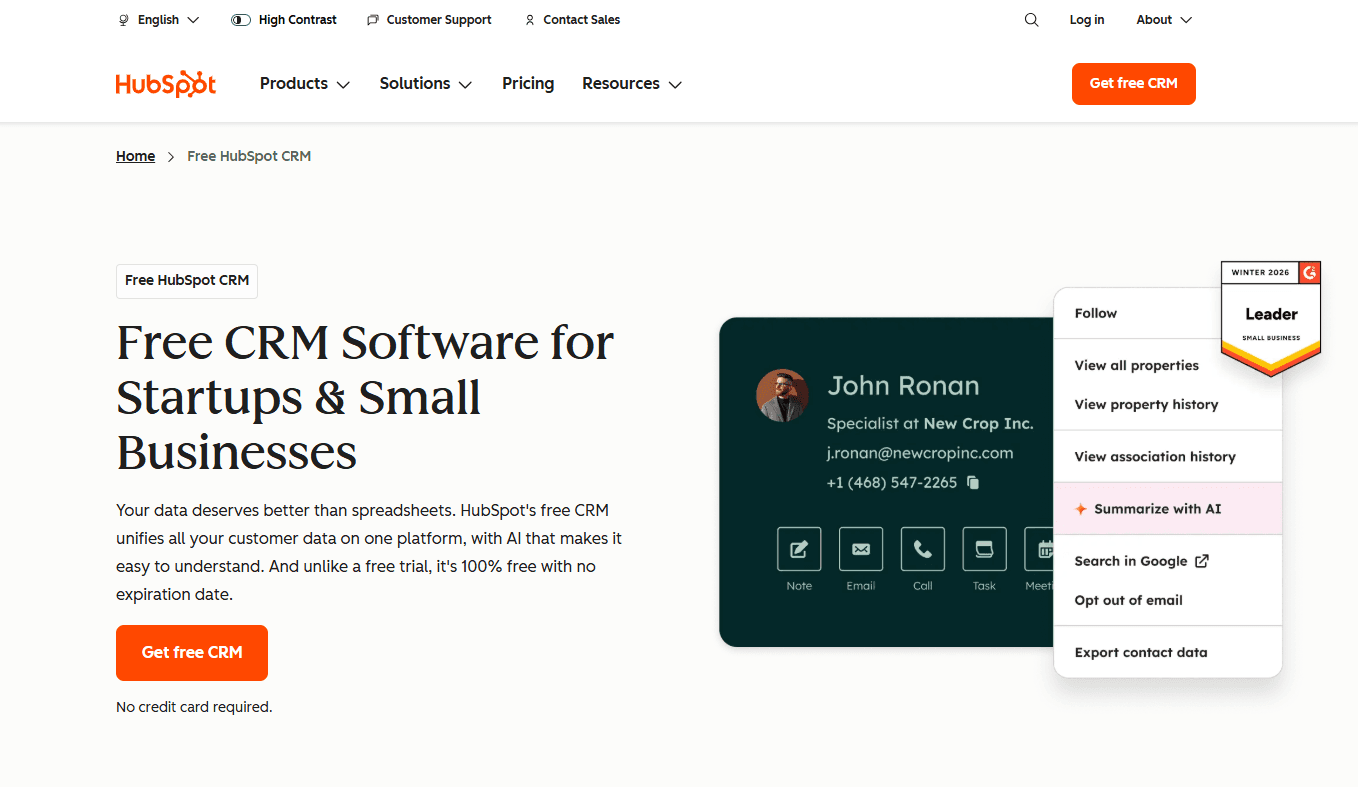 Screenshot of HubSpot Homepage
