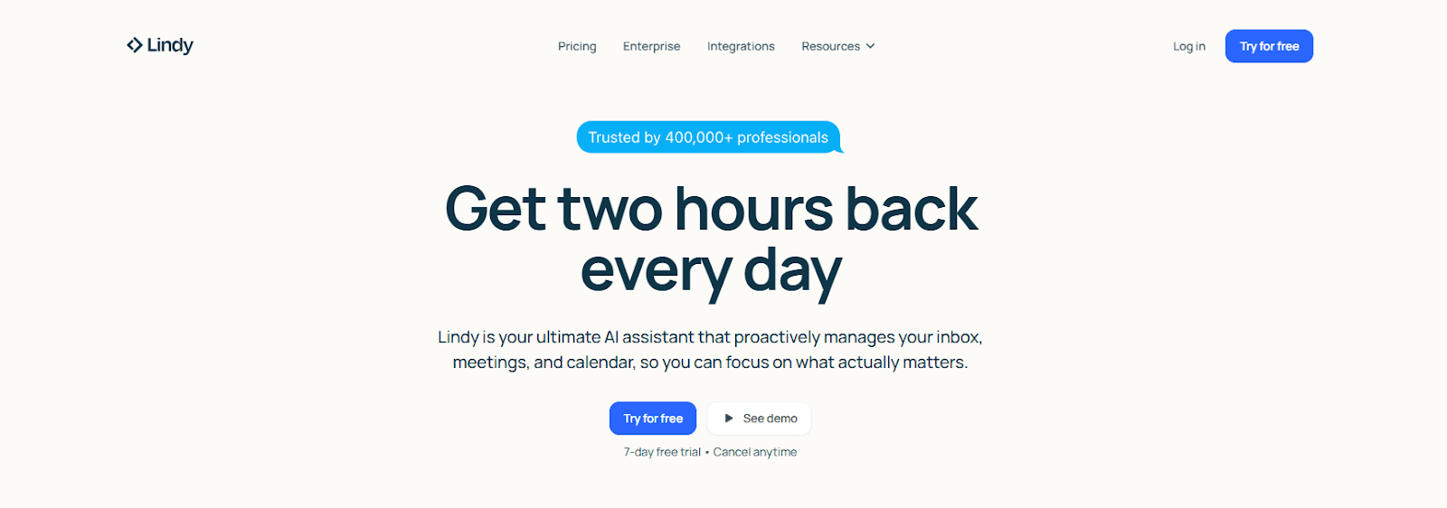 Screenshot of Lindy AI homepage