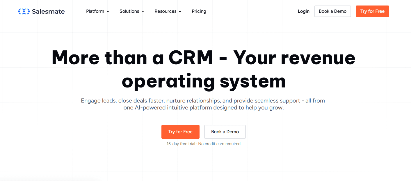 Screenshot of Salesmate homepage