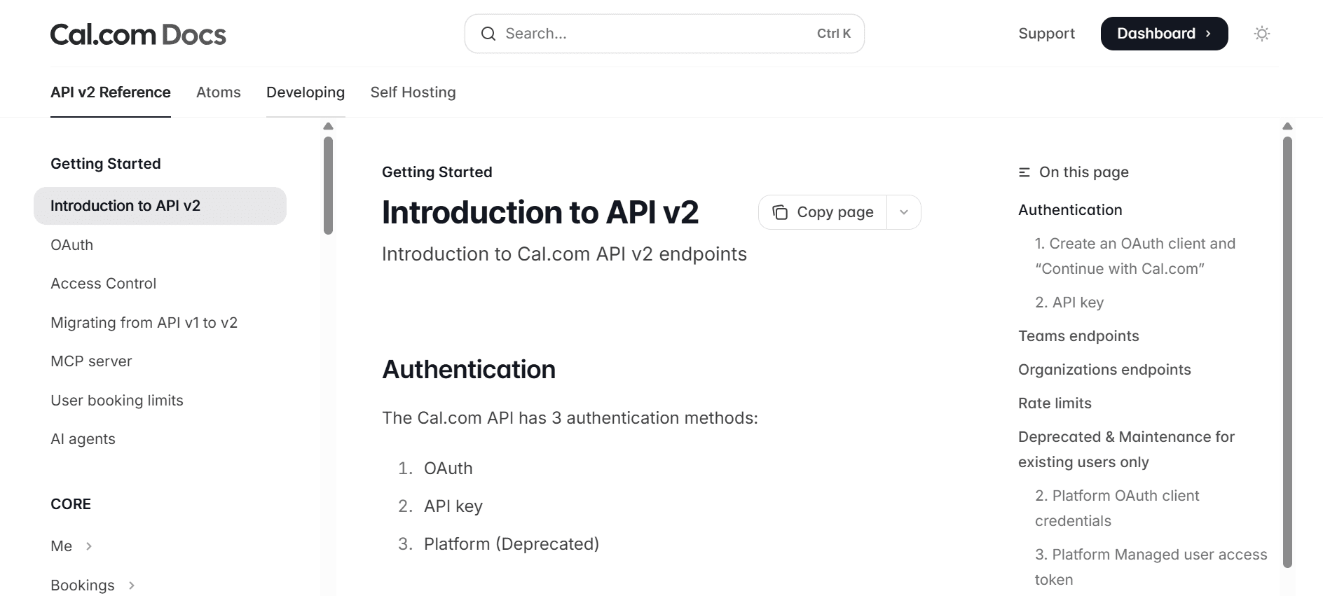 Cal.com API page