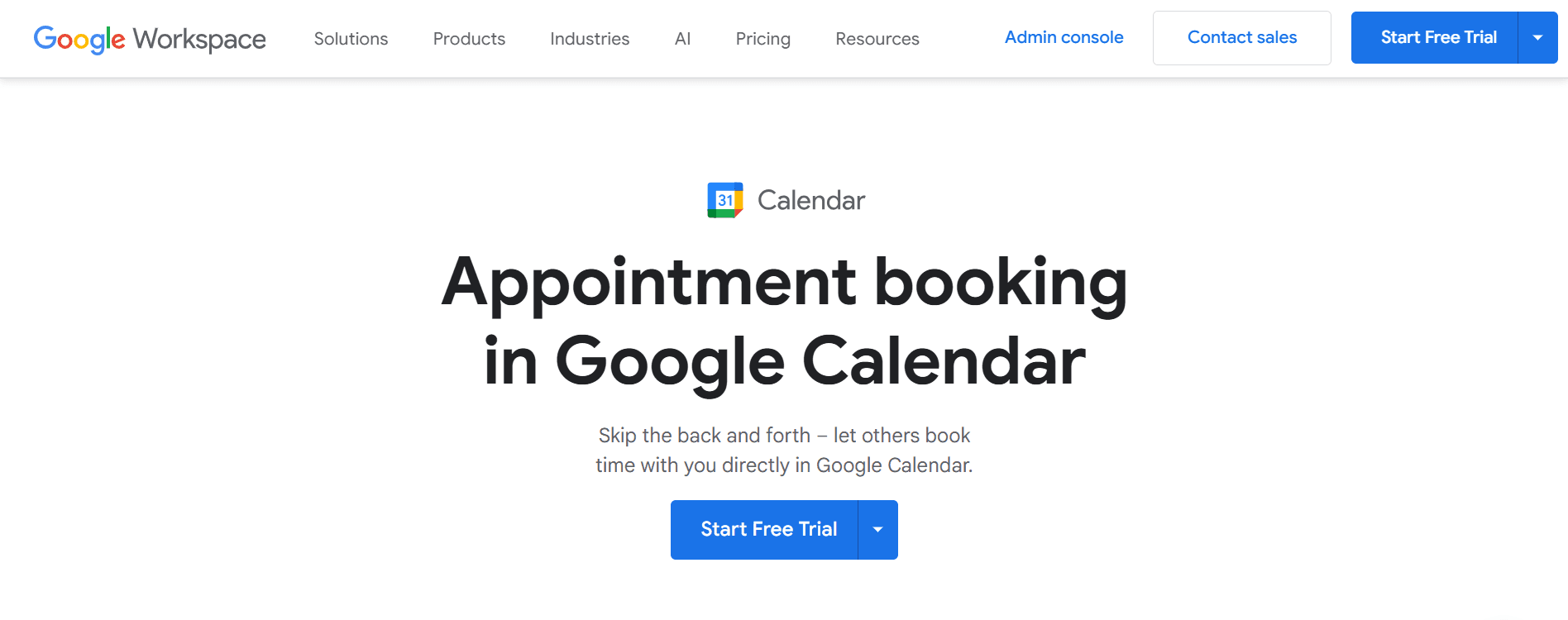 Google Calendar homepage