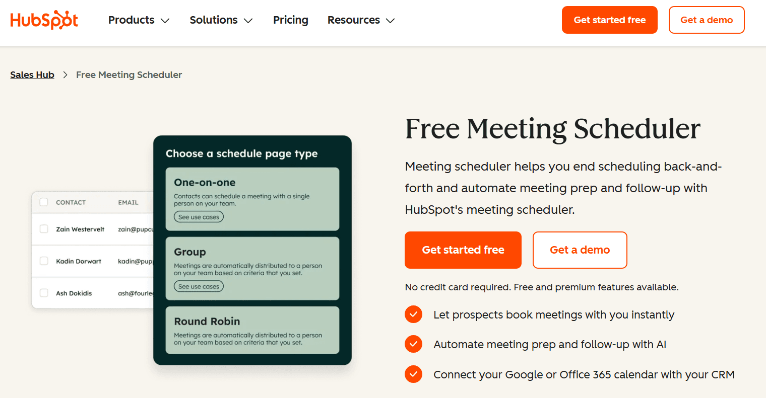 HubSpot Meeting Scheduler homepage