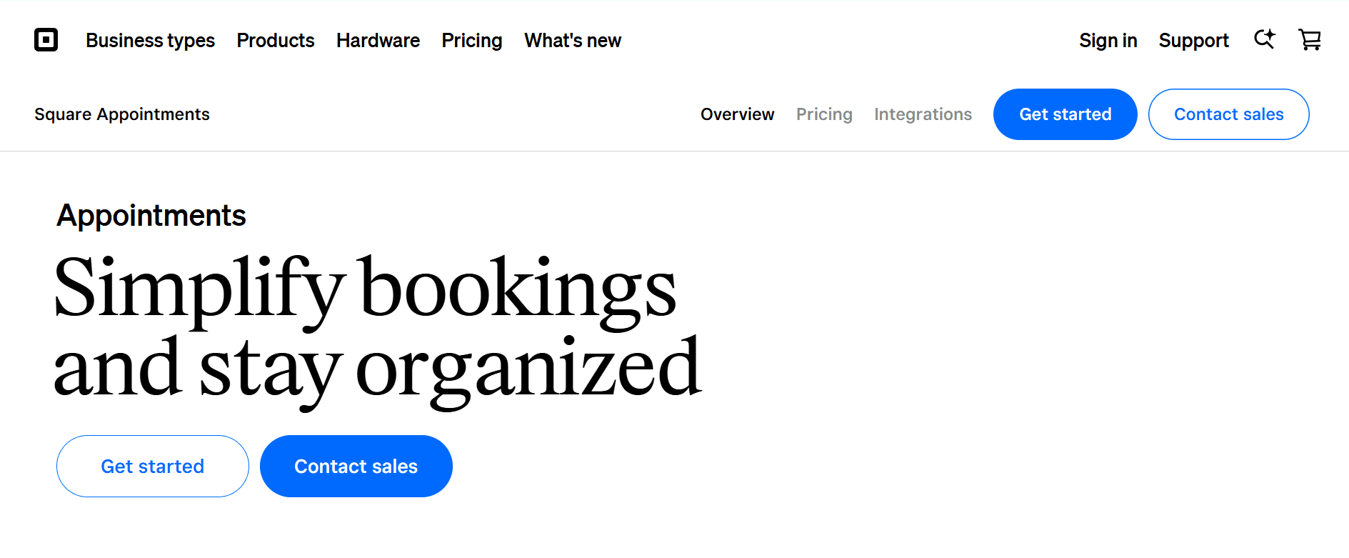 Square Appointments homepage