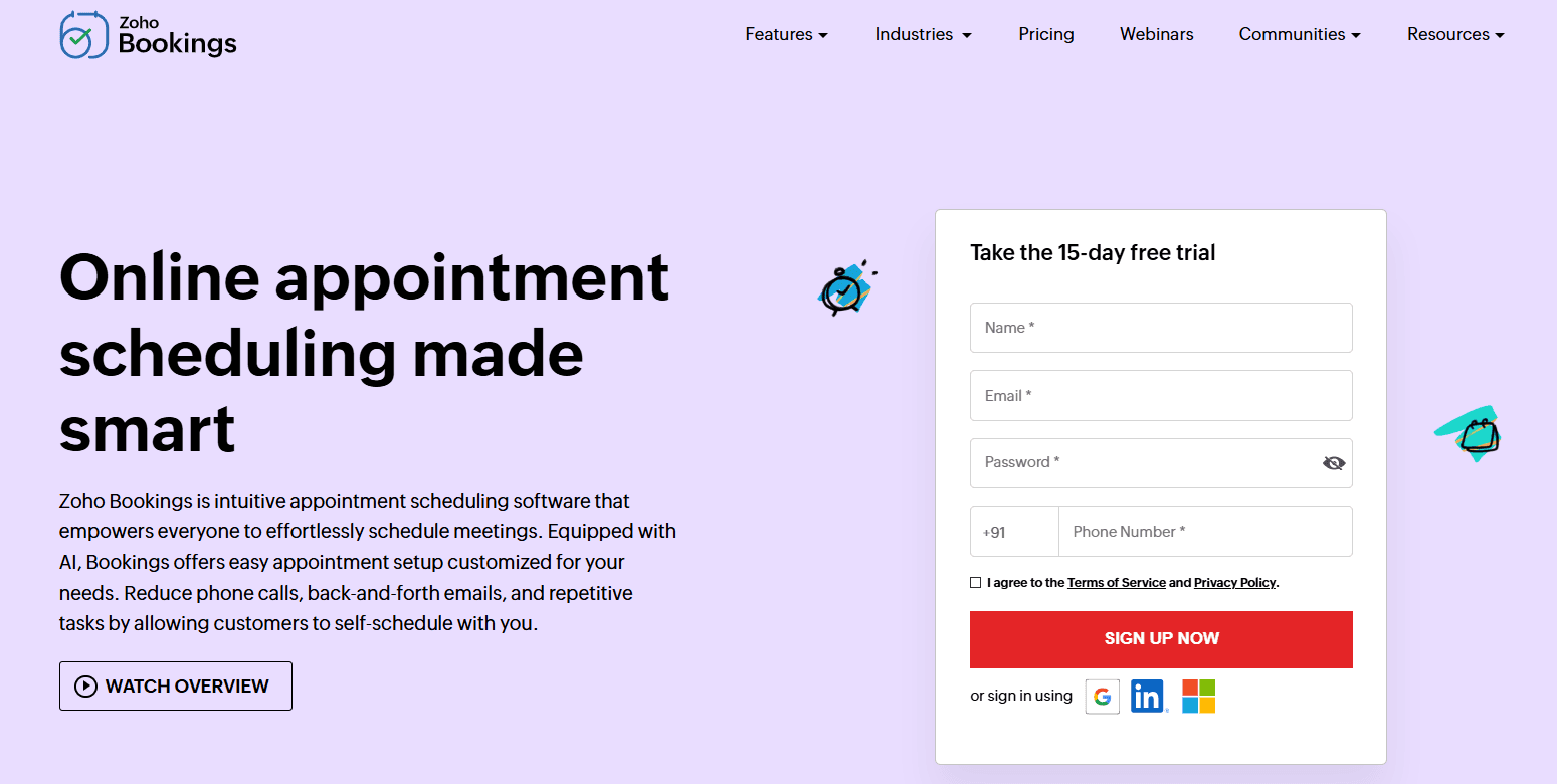 Zoho Bookings homepage