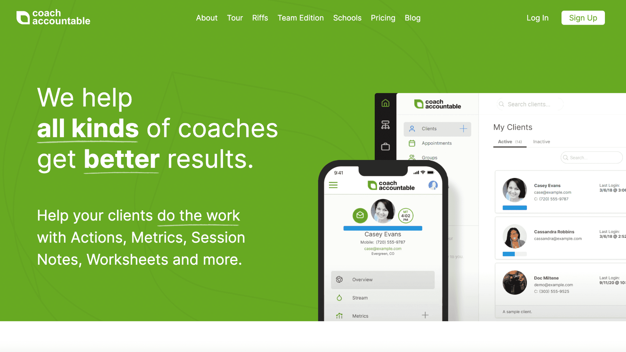 CoachAccountable's client progress and homework dashboard
