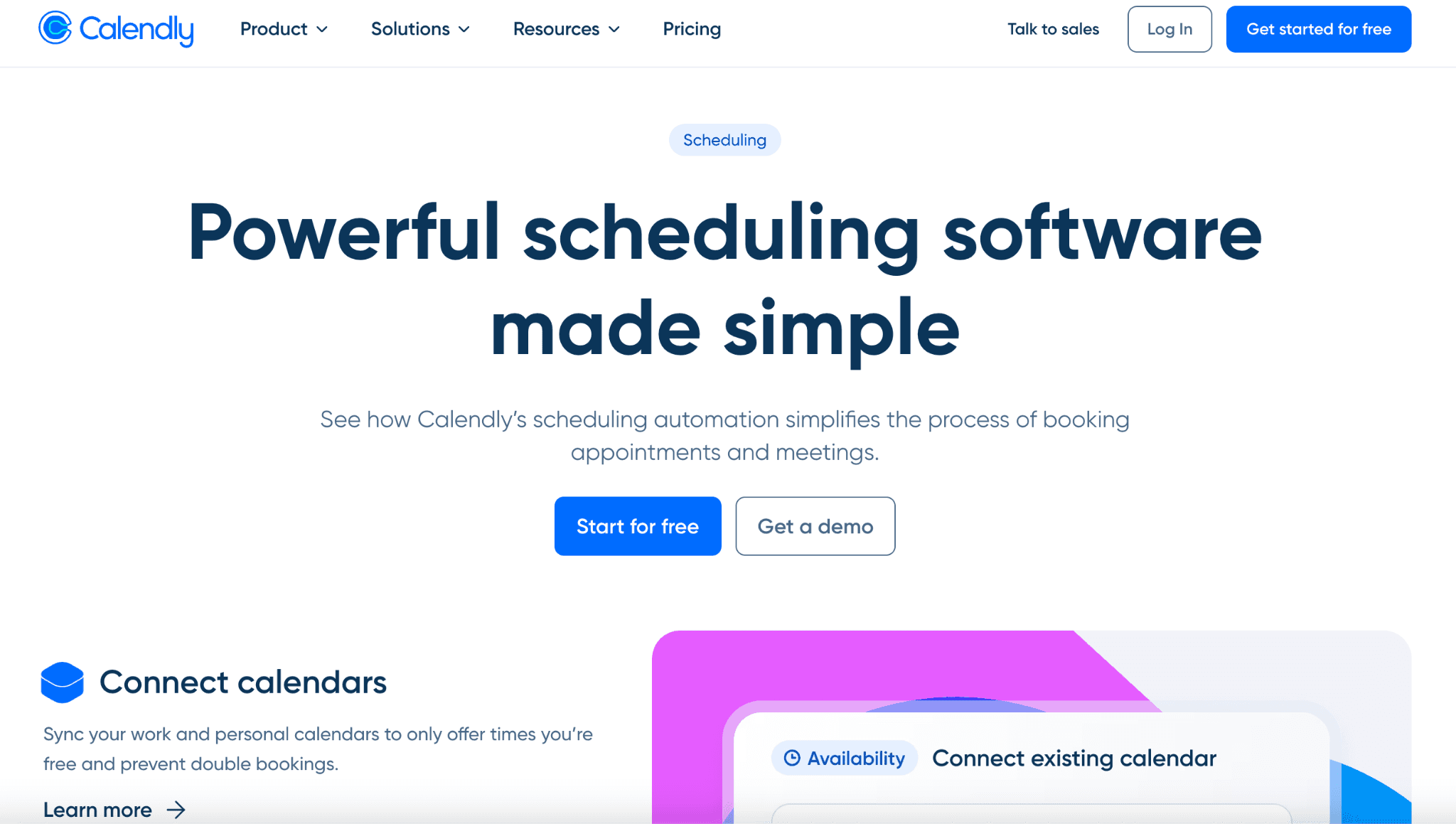 Screenshot of Calendly's home page