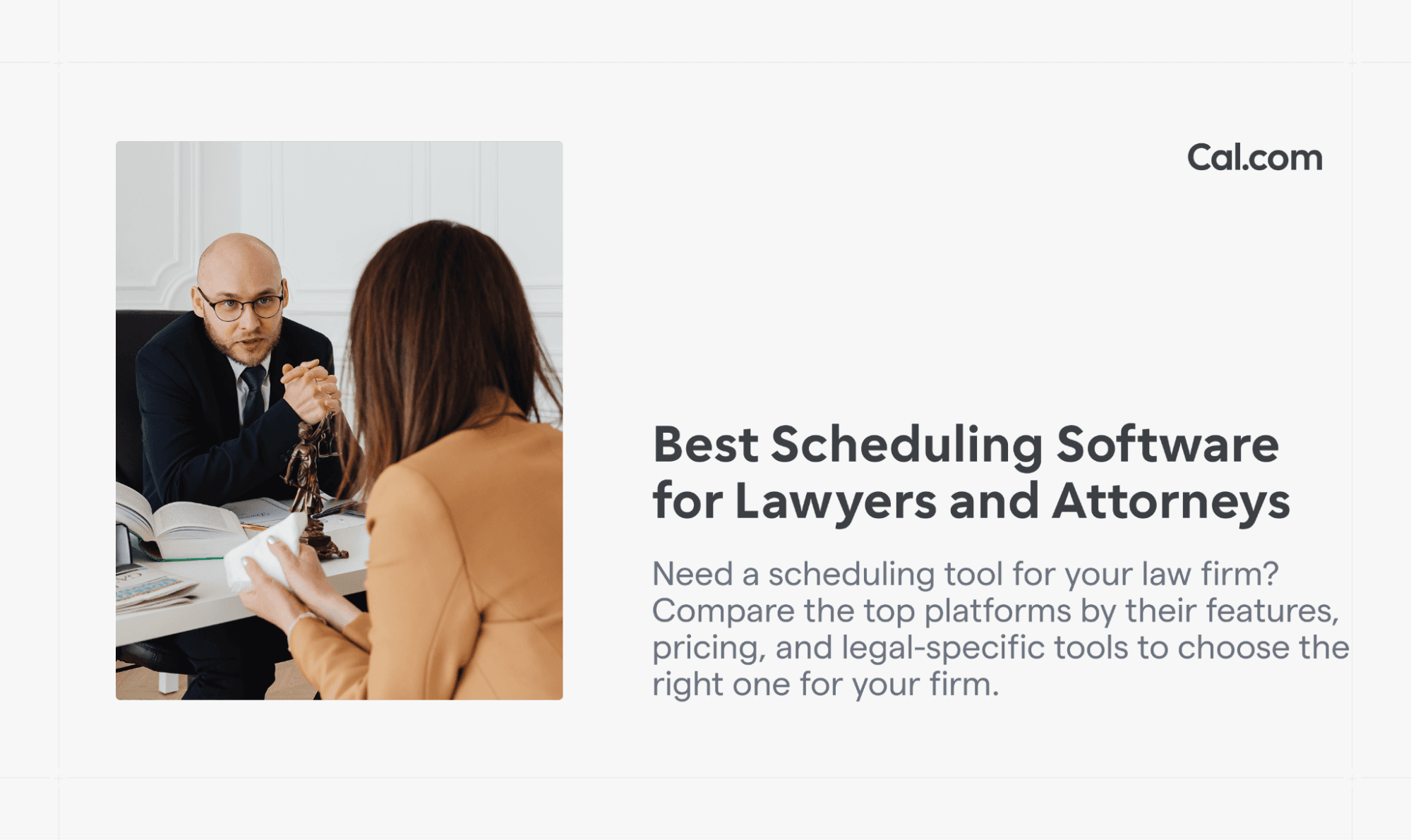 Cal.com blog banner about scheduling software for lawyers