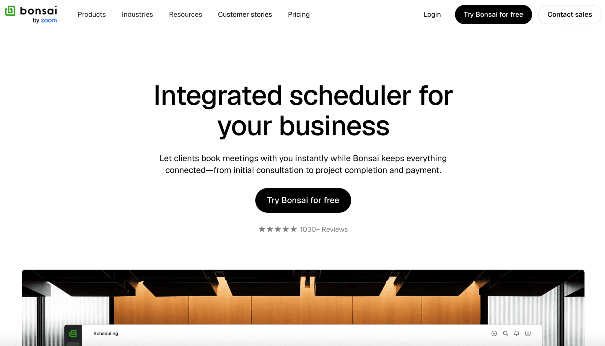 Screenshot of Bonsai's online scheduling software homepage