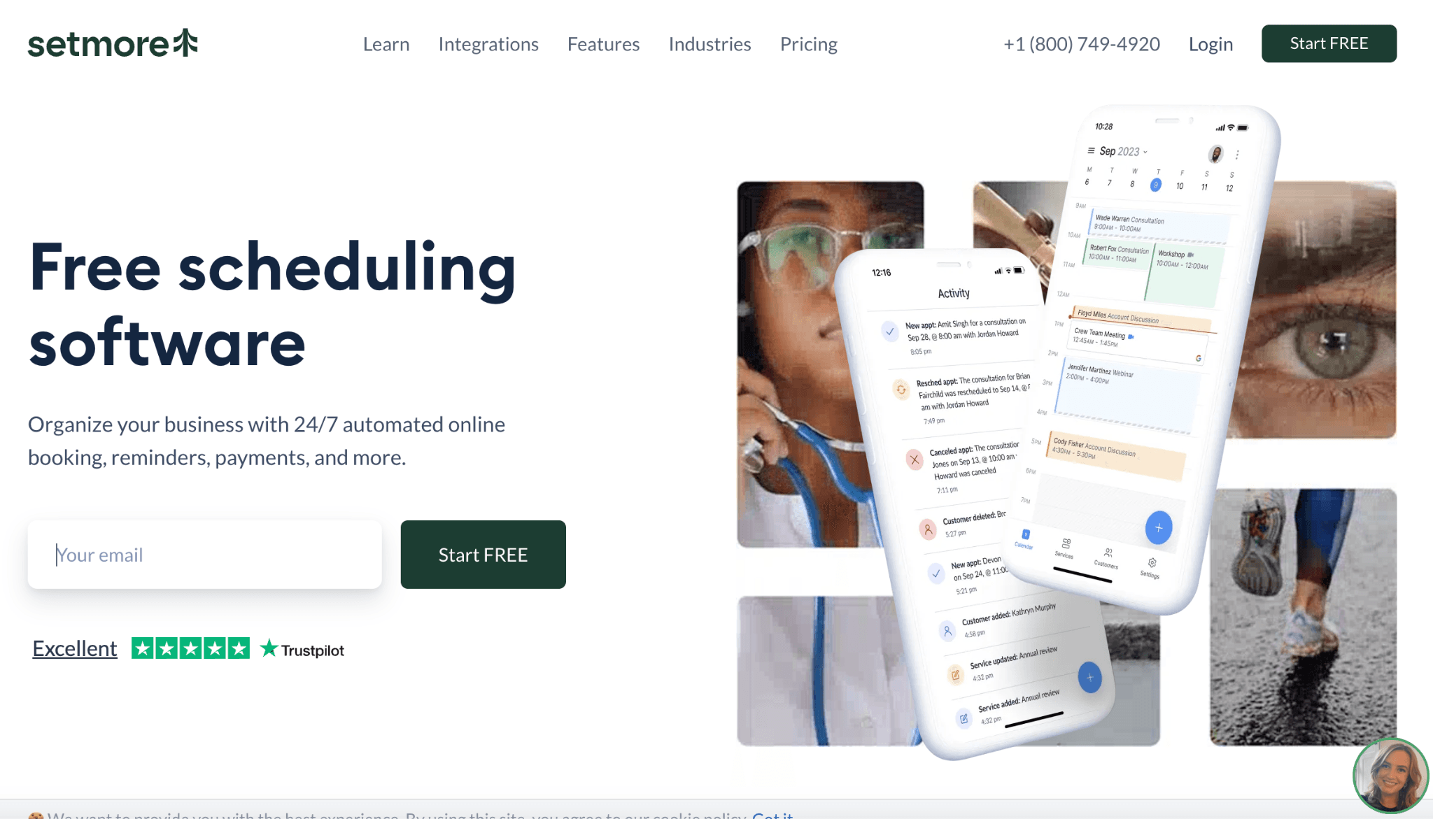 Screenshot of Setmore's scheduling software homepage