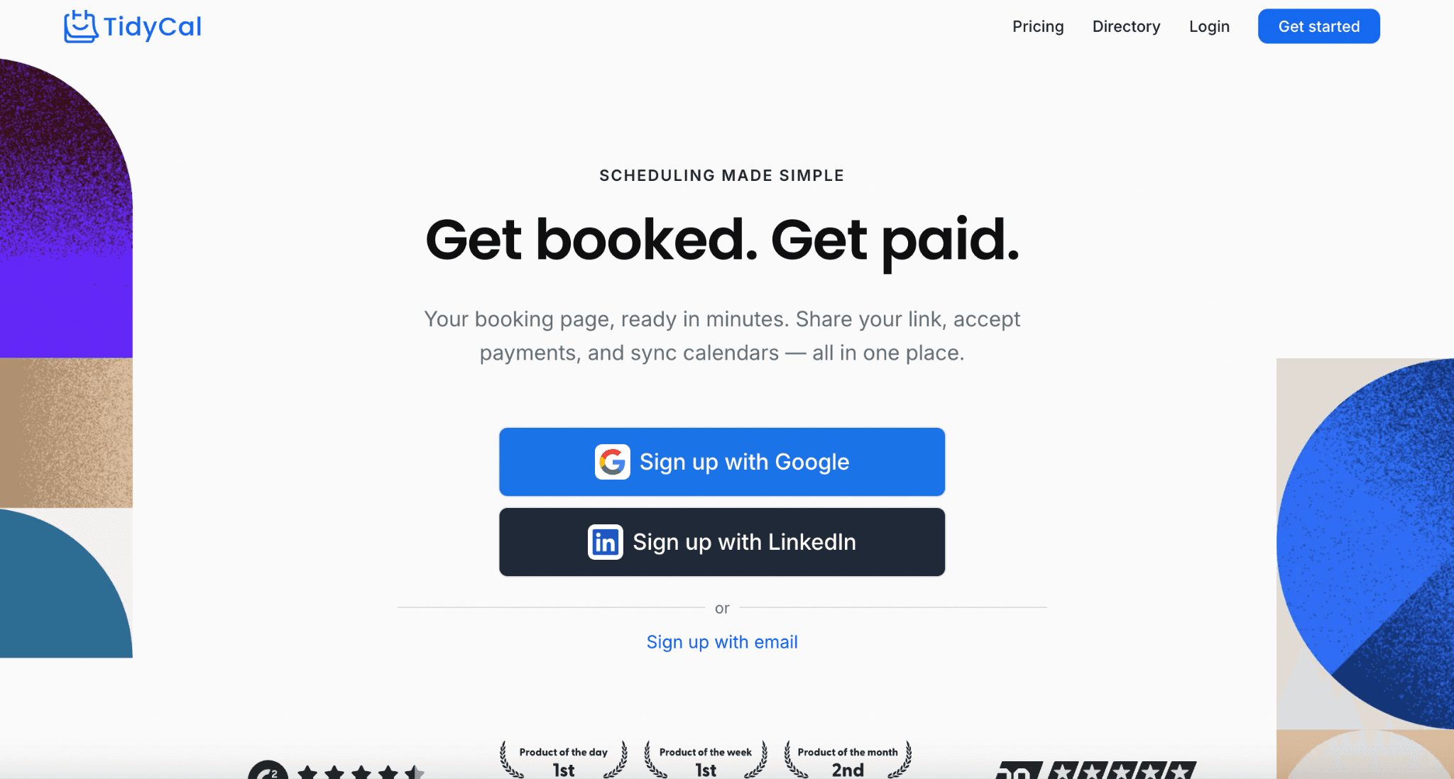 Screenshot of TidyCal's free scheduling app homepage