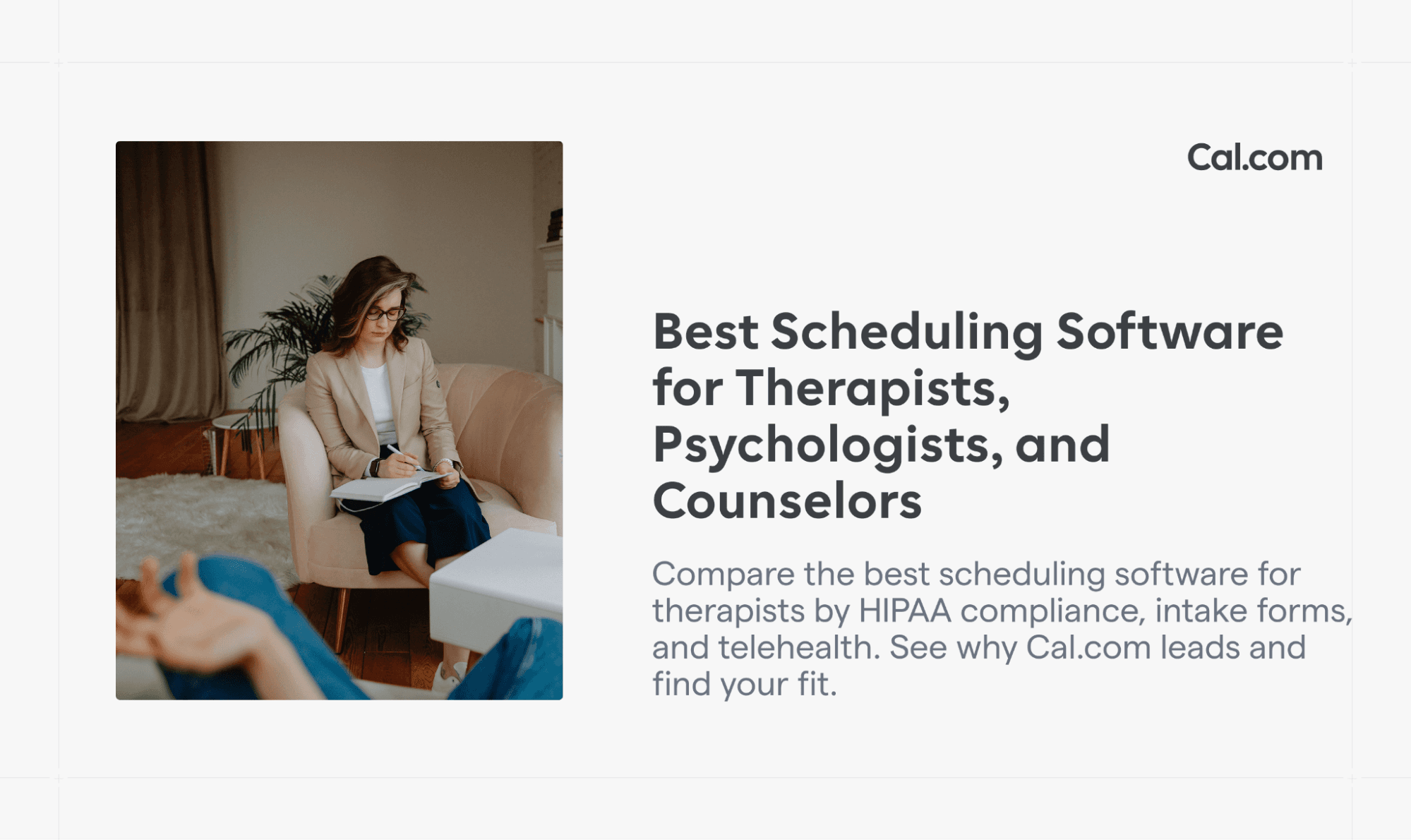 Cal.com blog banner about scheduling software for therapists